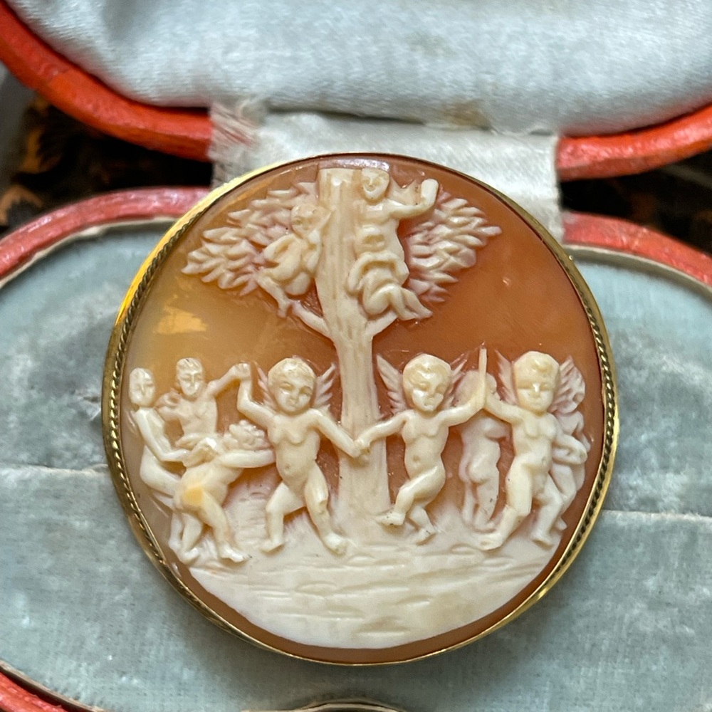 Vintage Cameo Cherub Tree Pendant